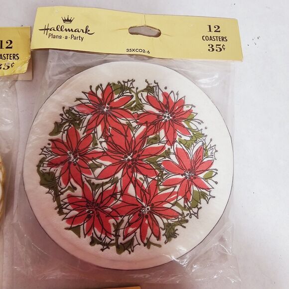 Vintage Hallmark Paper Coasters 3 Pkgs Christmas Snowman Wreath Poinsettias MIP - Picture 3 of 7